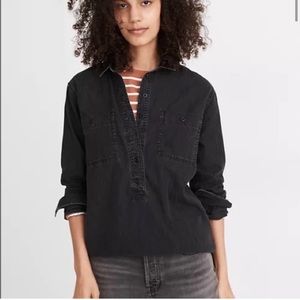 Madewell black wash denim popover shirt